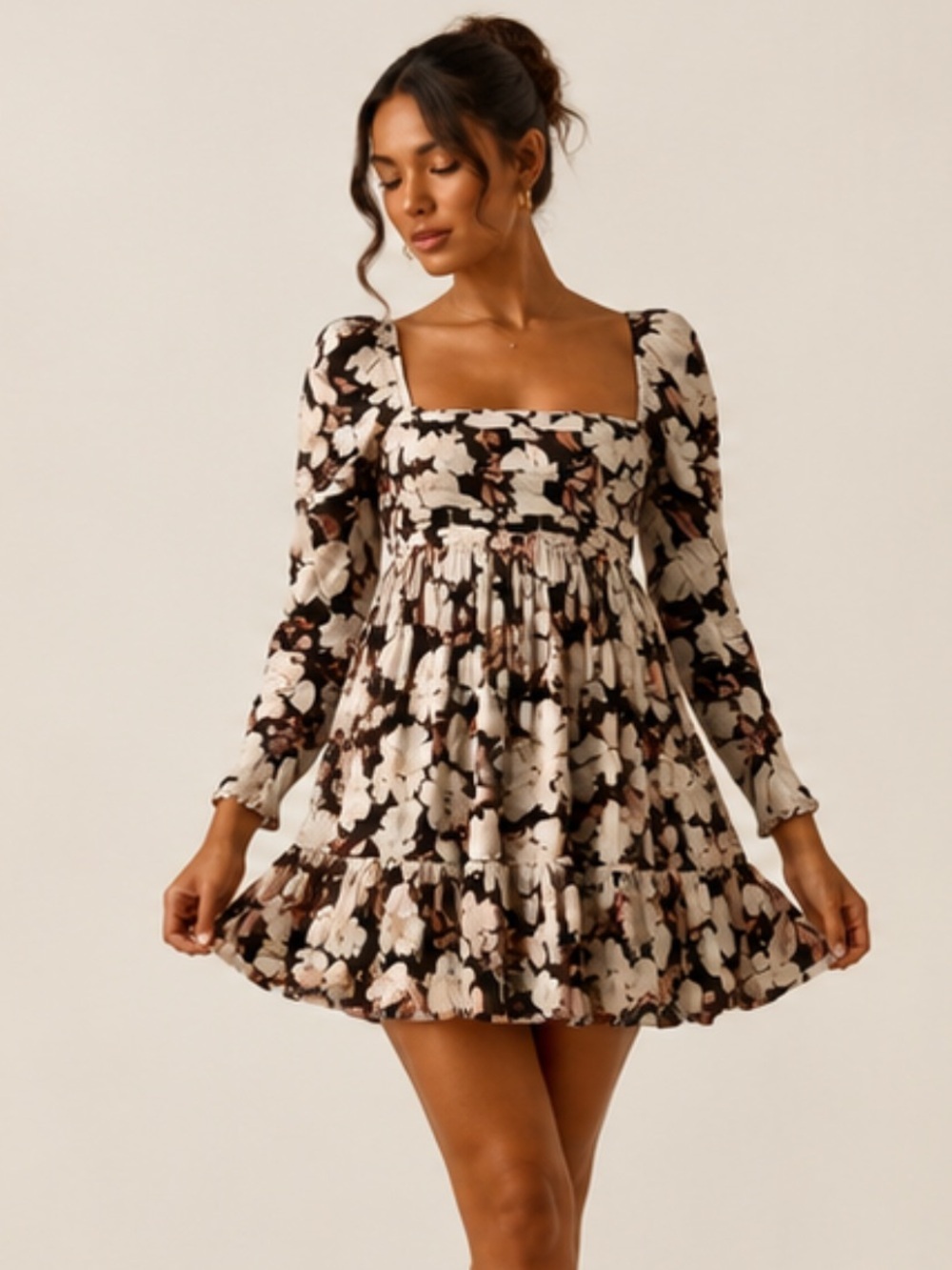 ABERCROMBIE Floral Long Sleeved Ruched Floral Mini Dress Size MP